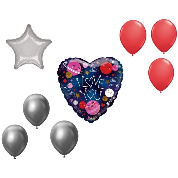 Loonballoon Space, Alien, Rocket Theme Balloon Set, 18 inch I Love You Out of Space Foil Balloon, Star Foil BAR-16456-18